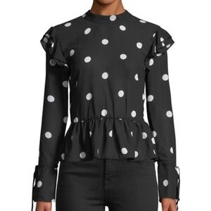 Polka-Dot Peplum Long-Sleeve Blouse
